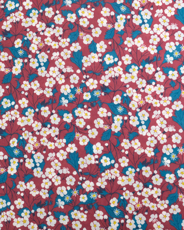 Tissu Liberty Fabrics@  Ffion Bordeaux et Bleu - Mercerine