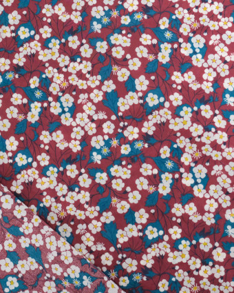 Tissu Liberty Fabrics@  Ffion Bordeaux et Bleu - Mercerine