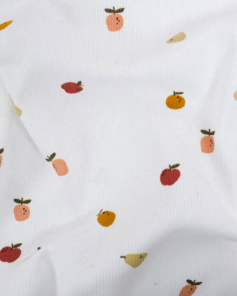 Jersey Côtelé Blanc Motif Fruits - Oeko-Tex - Mercerine