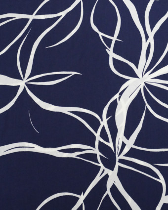 Viscose Bleu Marine Jolie Ligne Florale Ecrue - Mercerine