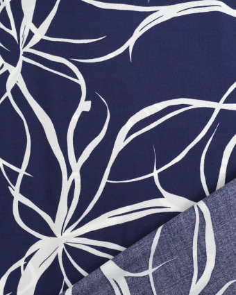 Viscose Bleu Marine Jolie Ligne Florale Ecrue - Mercerine