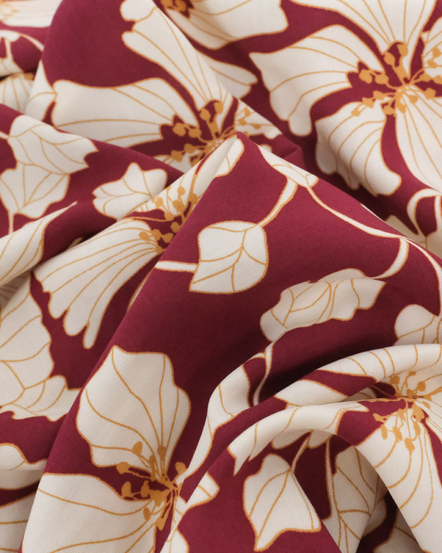 Viscose Jolies Fleurs Japonisantes Bordeaux - Mercerine