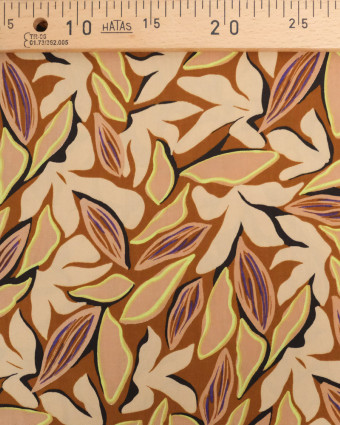 Viscose Caramel Motif Floral Beige Détail Vert Citron - Mercerine