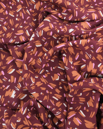 Viscose Prune Motif Abstrait Caramel - Poppy Design - Mercerine