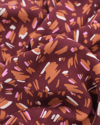 Viscose Prune Motif Abstrait Caramel - Poppy Design - Mercerine