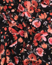 Tissu Viscose Noir Jolie Fleurs Rouge Lurex