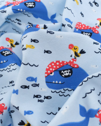 Jersey Bleu Baleine Pirate - Oeko-Tex -Mercerine