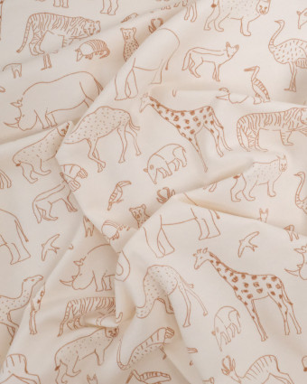 Tissu Jersey Beige Motif Dessin Animaux - Oeko-Tex - Mercerine