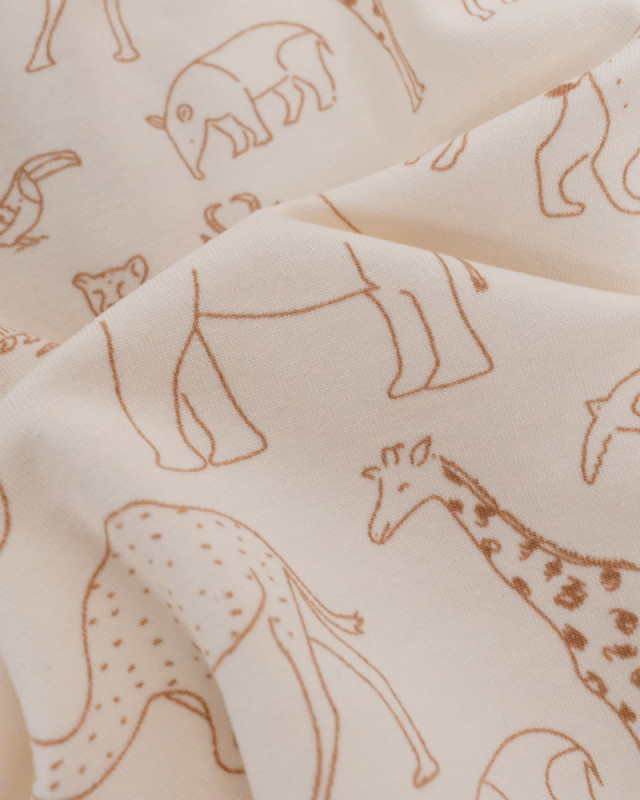 Tissu Jersey Beige Motif Dessin Animaux - Oeko-Tex - Mercerine