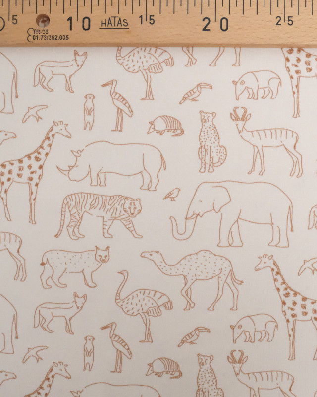 Tissu Jersey Beige Motif Dessin Animaux - Oeko-Tex - Mercerine