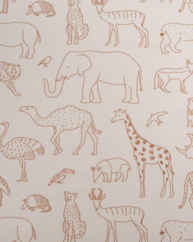 Tissu Jersey Beige Motif Dessin Animaux - Oeko-Tex - Mercerine