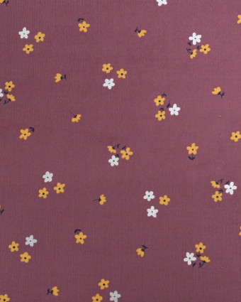 Velours Milleraies Aubergine Petites Fleuri Ocre et Argent - Mercerine