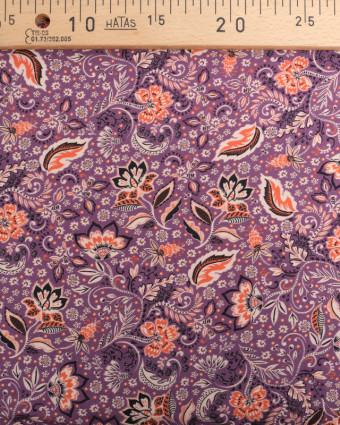 Tissu Viscose Mauve Motif Floral Orange - Mercerine