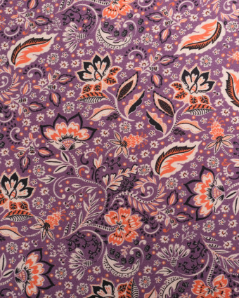 Tissu Viscose Mauve Motif Floral Orange - Mercerine