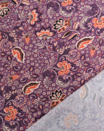 Tissu Viscose Mauve Motif Floral Orange - Mercerine