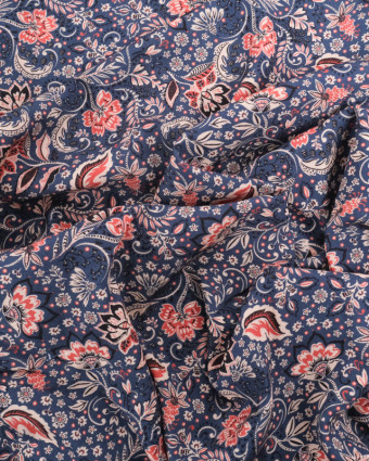 Tissu Viscose Bleu Joli Motif Floral  - Mercerine