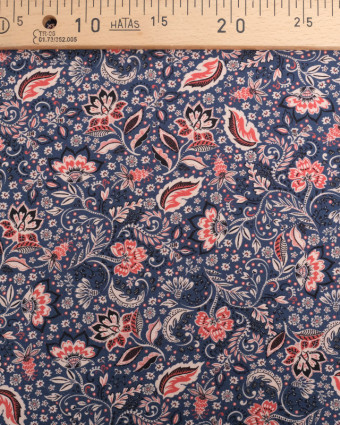 Tissu Viscose Bleu Joli Motif Floral - Mercerine