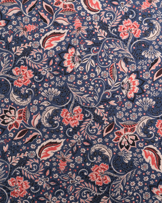 Tissu Viscose Bleu Joli Motif Floral - Mercerine