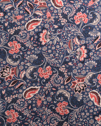 Tissu Viscose Bleu Joli Motif Floral - Mercerine