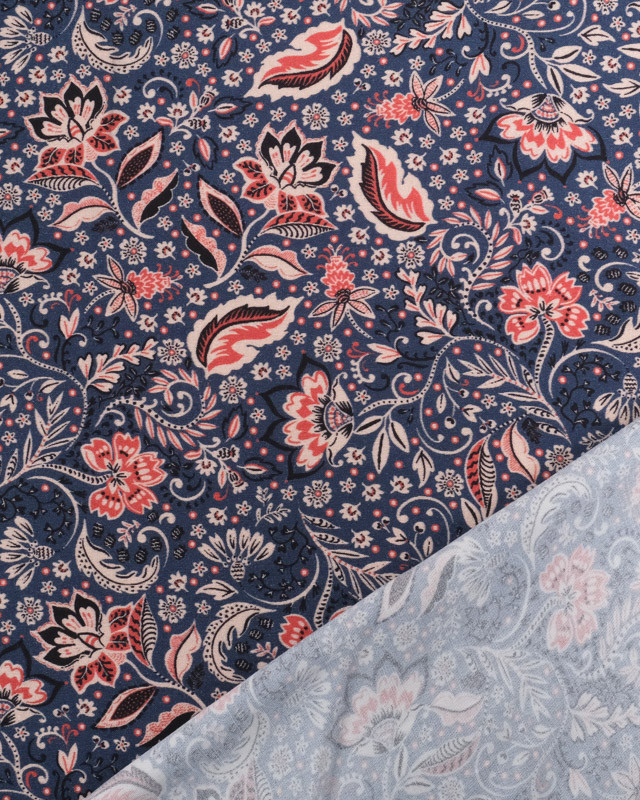 Tissu Viscose Bleu Joli Motif Floral - Mercerine