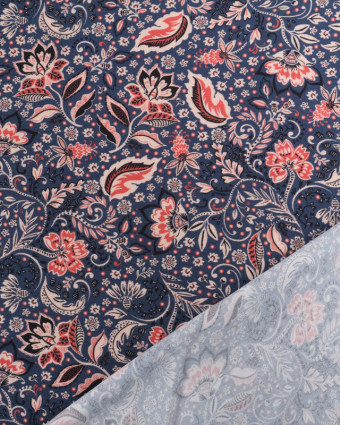 Tissu Viscose Bleu Joli Motif Floral - Mercerine