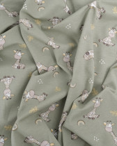 Tissu Jersey Mignonne Petit Girafe Vert - Oeko-Tex