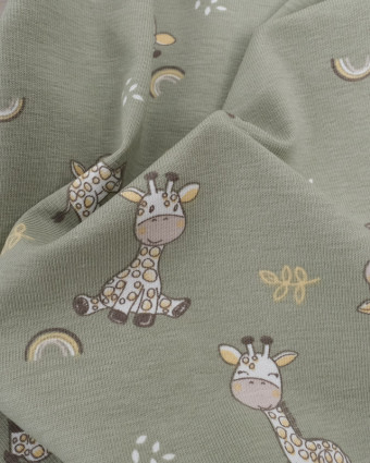 Tissu Jersey Mignonne Petit Girafe Vert - Oeko-Tex - Mercerine