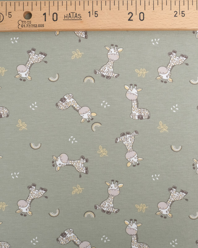 Tissu Jersey Mignonne Petit Girafe Vert - Oeko-Tex - Mercerine