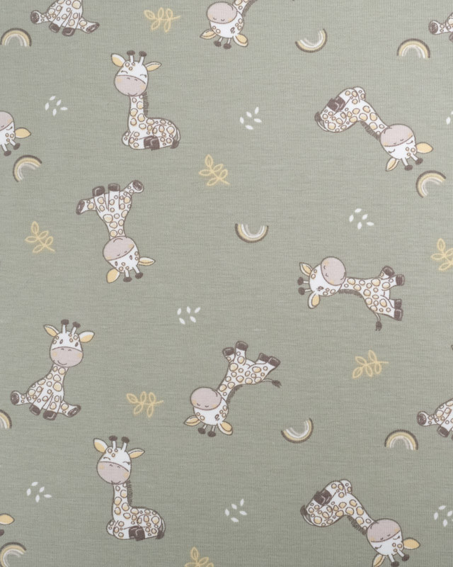 Tissu Jersey Mignonne Petit Girafe Vert - Oeko-Tex - Mercerine