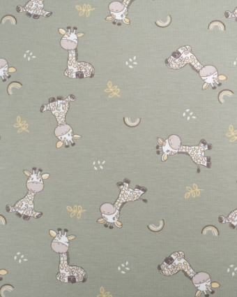 Tissu Jersey Mignonne Petit Girafe Vert - Oeko-Tex - Mercerine