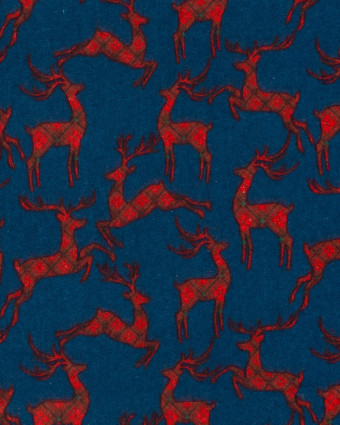 Tissu Flanelle Cerfs De Noël Bleu Marine - Oeko-tex - Mercerine