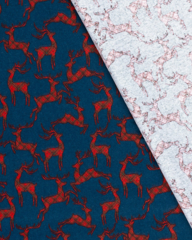 Tissu Flanelle Cerfs De Noël Bleu Marine - Oeko-tex - Mercerine