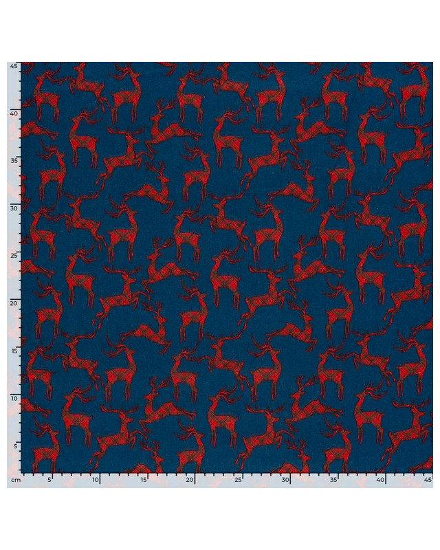 Tissu Flanelle Cerfs De Noël Bleu Marine - Oeko-tex - Mercerine