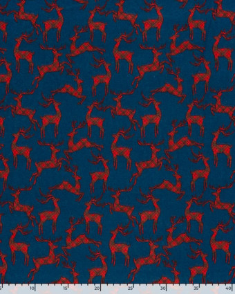 Tissu Flanelle Cerfs De Noël Bleu Marine - Oeko-tex - Mercerine