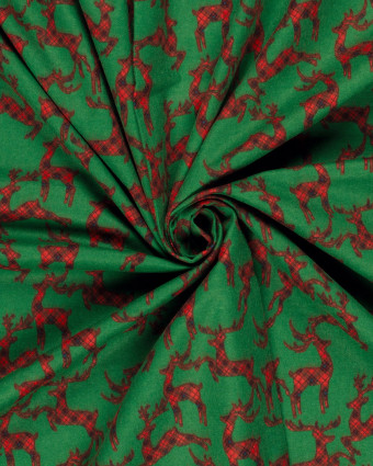 Tissu Flanelle Cerfs De Noël Vert - Oeko-tex - Mercrerine