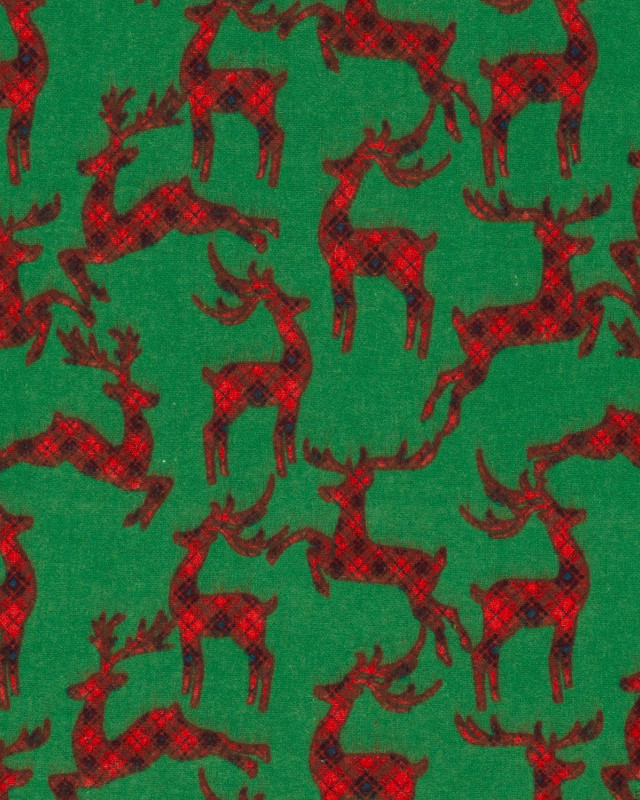 Tissu Flanelle Cerfs De Noël Vert - Oeko-tex - Mercerine