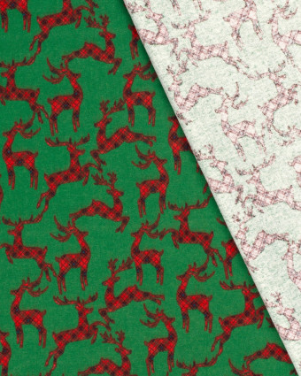 Tissu Flanelle Cerfs De Noël Vert - Oeko-tex - Mercerine