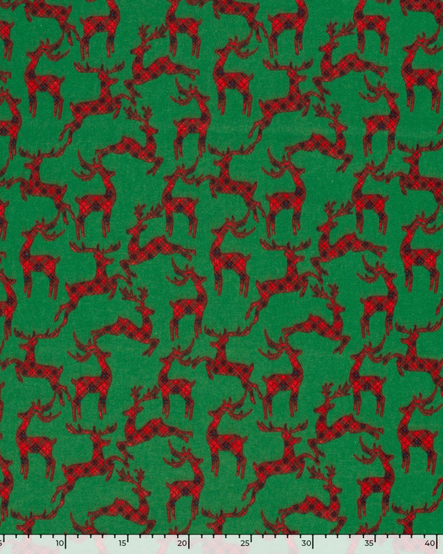 Tissu Flanelle Cerfs De Noël Vert - Oeko-tex - Mercerine