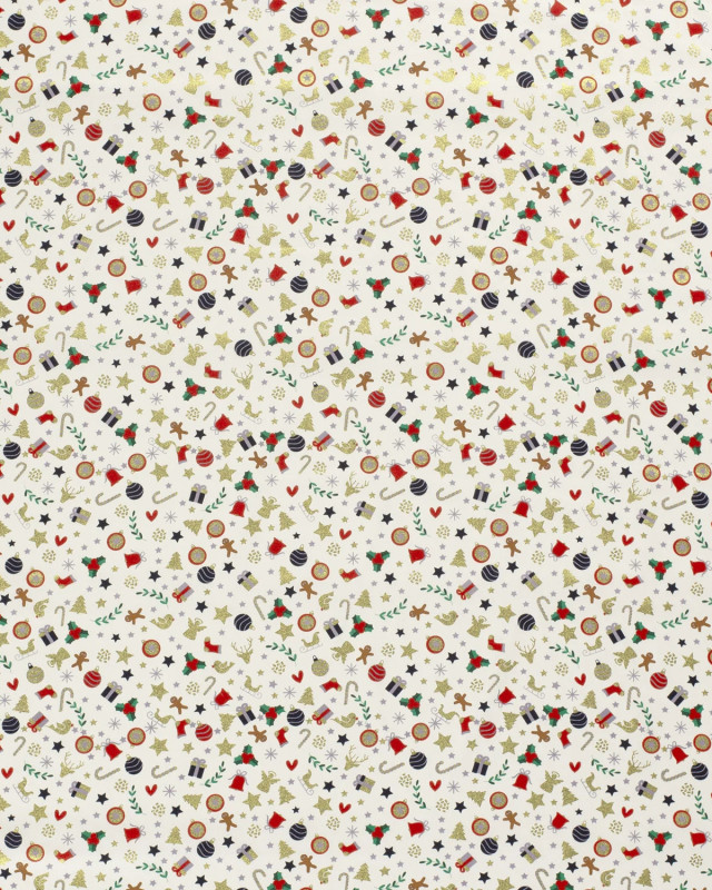 Tissu Coton Ecru Motif Décoration de Noël - Oeko-Tex - Mercerine