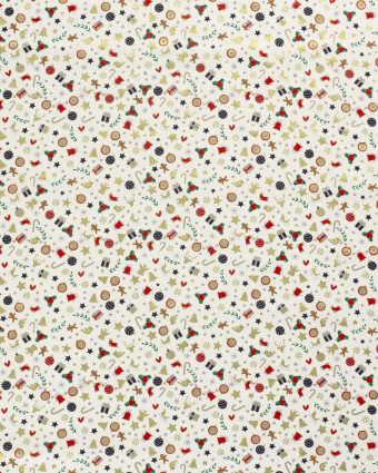 Tissu Coton Ecru Motif Décoration de Noël - Oeko-Tex - Mercerine