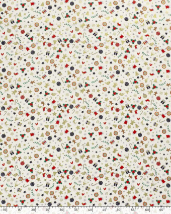 Tissu Coton Ecru Motif Décoration de Noël - Oeko-Tex - Mercerine