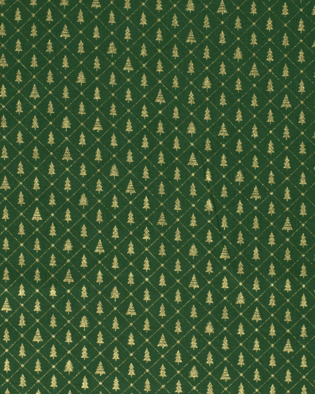 Tissu Coton Vert Sapin Petit Arbre de Noël Doré - Oeko-Tex - Mercerine