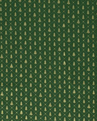 Tissu Coton Vert Sapin Petit Arbre de Noël Doré - Oeko-Tex - Mercerine