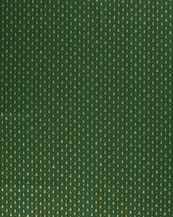 Tissu Coton Vert Sapin Petit Arbre de Noël Doré - Oeko-Tex - Mercerine