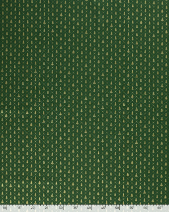 Tissu Coton Vert Sapin Petit Arbre de Noël Doré - Oeko-Tex - Mercerine