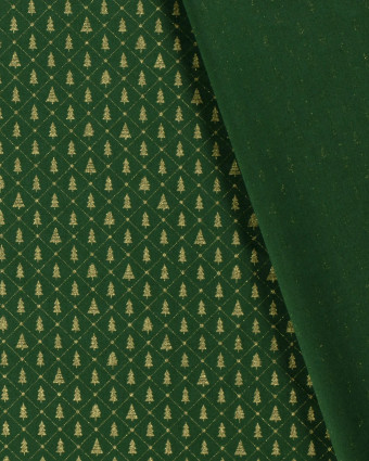 Tissu Coton Vert Sapin Petit Arbre de Noël Doré - Oeko-Tex - Mercerine