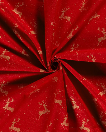 Tissu Coton de Noël Rouge Cerfs Dorés - Oeko-Tex - Mercerine