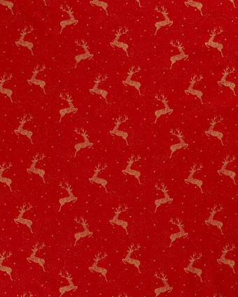 Tissu Coton de Noël Rouge Cerfs Dorés - Oeko-Tex - Mercerine