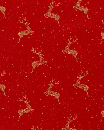 Tissu Coton de Noël Rouge Cerfs Dorés - Oeko-Tex - Mercerine