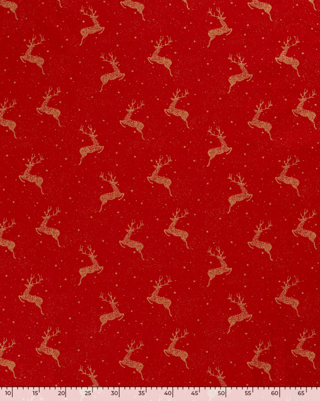 Tissu Coton de Noël Rouge Cerfs Dorés - Oeko-Tex - Mercerine